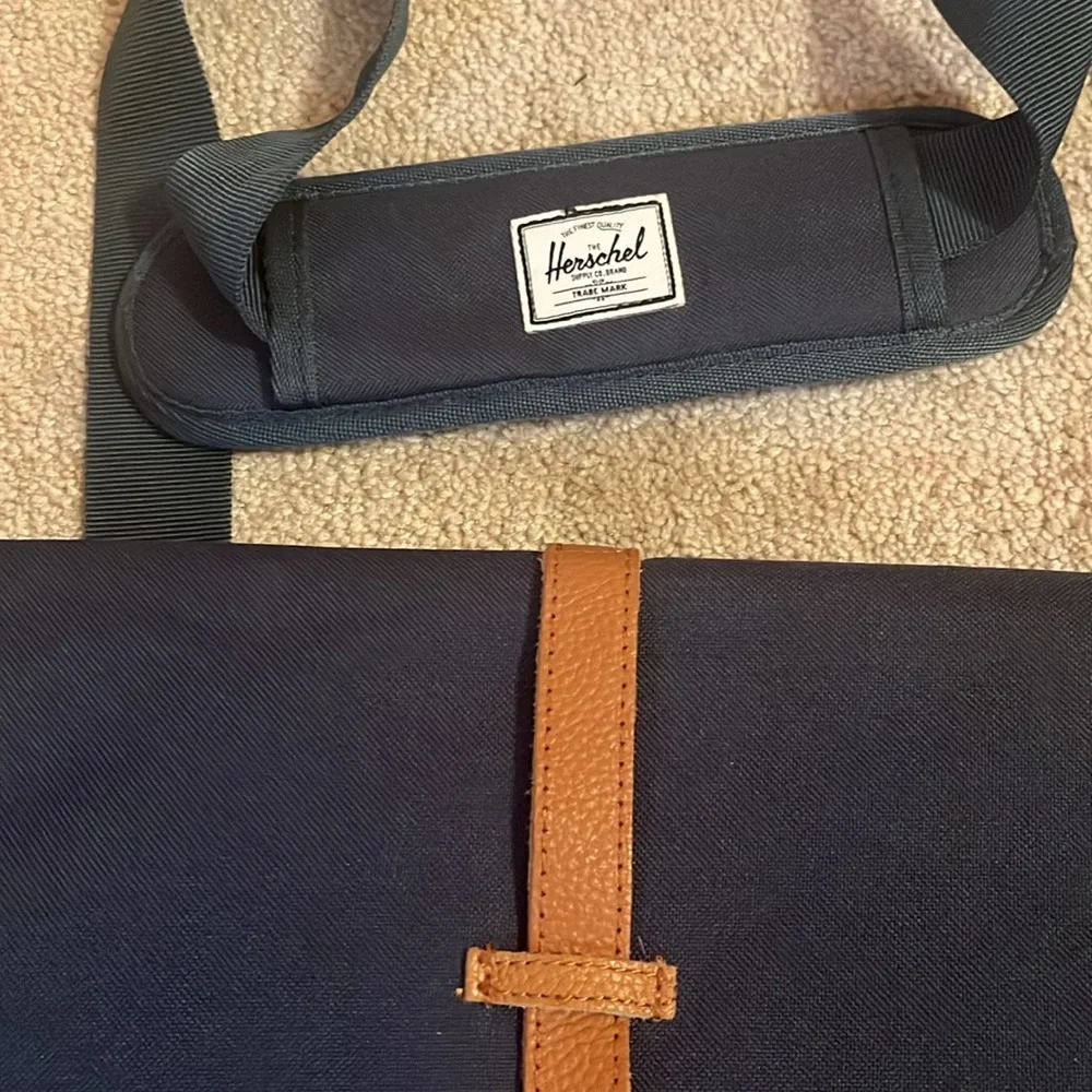 Herschel Supply Company Navy Messenger Bag with Brown Strap